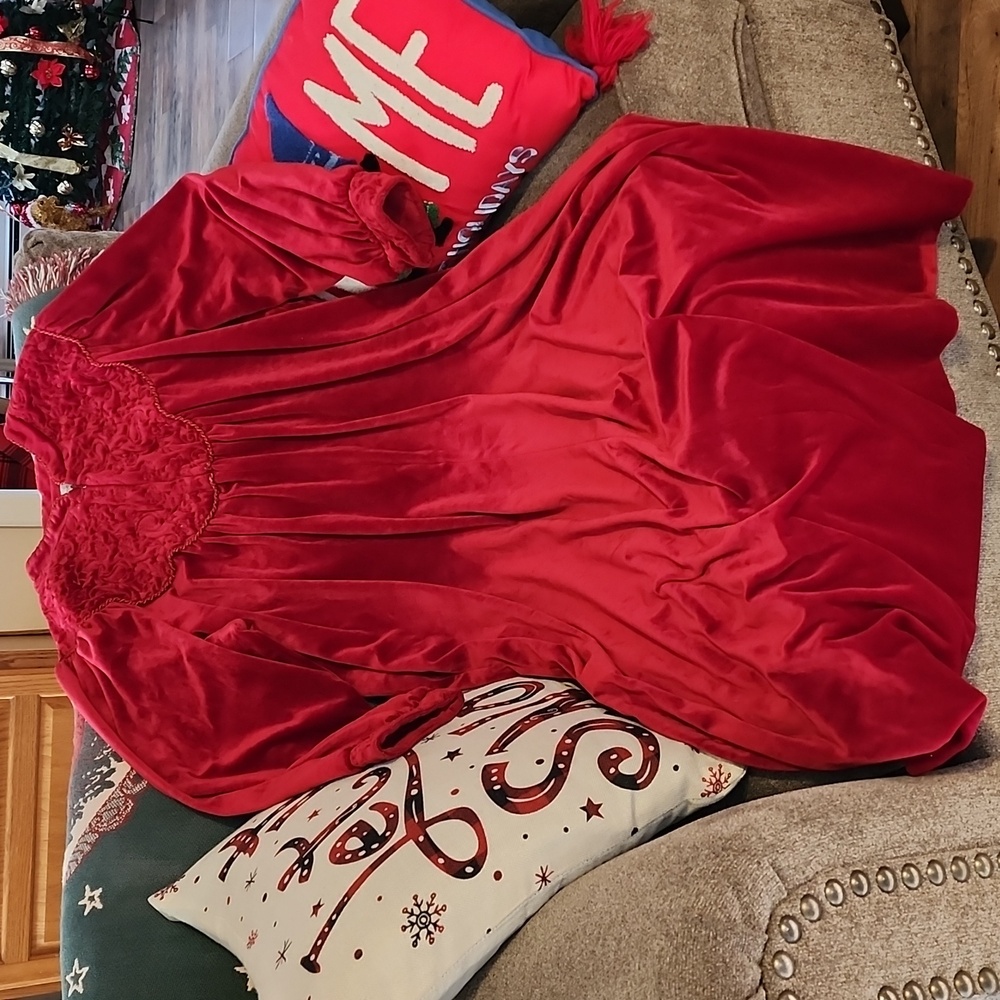 Vintage Jasmine Rose Deep Red Velour Housecoat Robe Women's Plus 1X Mrs. Claus